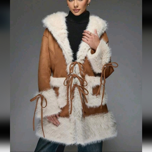 Fur Shearling Belted Long Coat Winter Wear